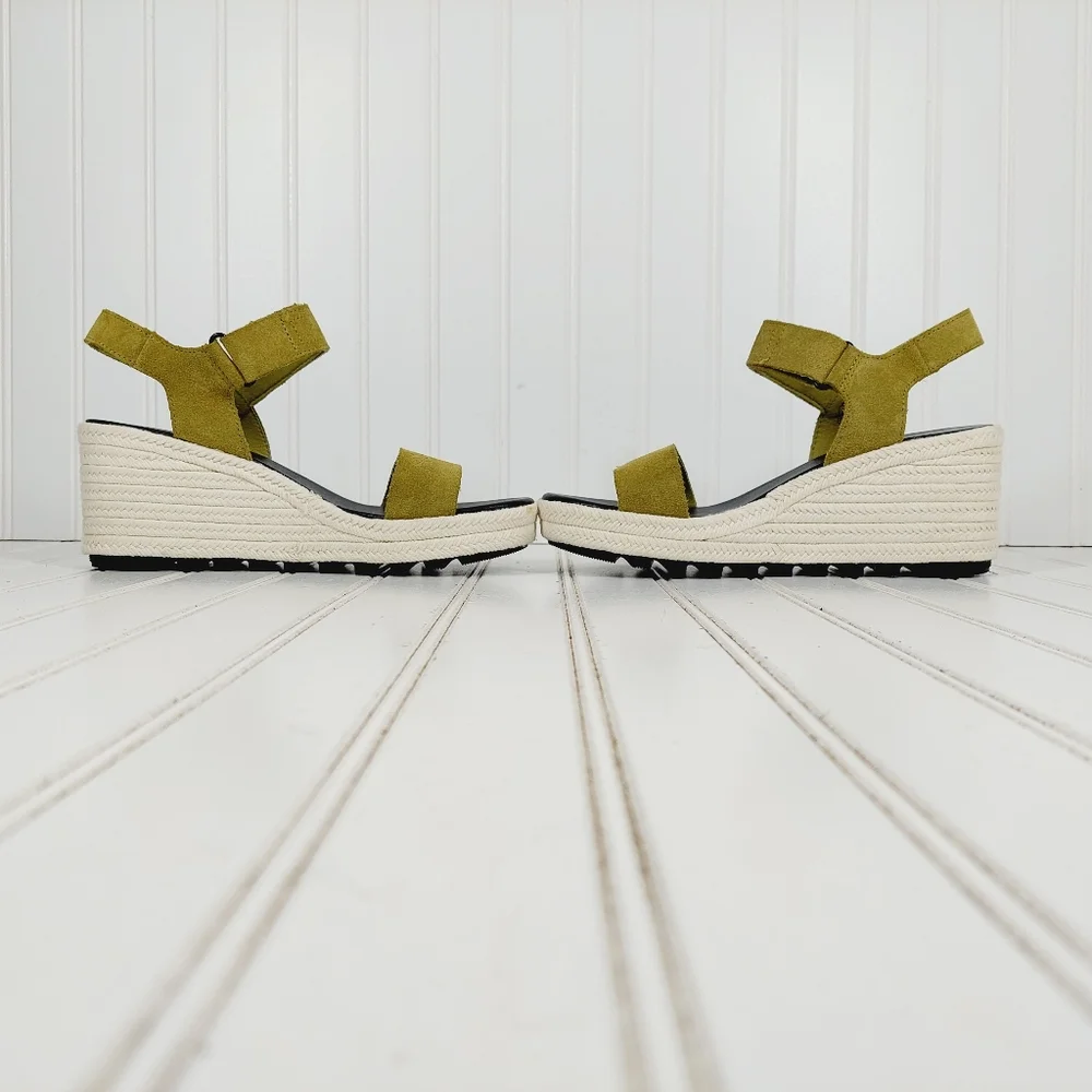 Sorel Olive Green Suede Espadrille Wedge Sandals